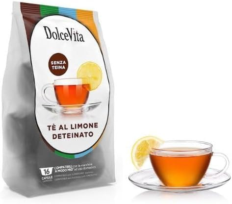 96 Capsule TE' DETEINATO AL LIMONE Compatibili Lavazza A MODO MIO Marchio Dolce Vita - Prodotto Senza Glutine - Senza Lattosio - Senza Caffeina - Vegano -