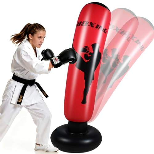 Quintrost Saco de Boxeo Adolescente 14 Años o más, 168cm Saco de Boxeo de Pie, Bolsa de Boxeo Inflable Estable para Karate, Kickboxing, MMA, Regalo Ideal para Adolescente