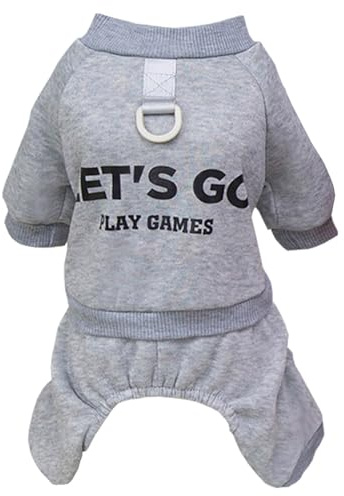 Izefia Dog SweatShirt Hoodies Clothes Apparel Let’s Go 4 Legs Jumpsuit Fleece Hoodless Sweater Winter Warm Cotton Crewneck Hoodie for Small Dog Medium Cat Grey M