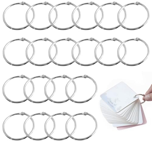 20 Pcs Metal Book Rings, 25mm Inner Diameter Loose Leaf Binder Rings, 2.2mm Thick Silver Bookbinding Rings for Scrapbooking, Documents, Flashcards, Tags, Keychains and Craft Projects