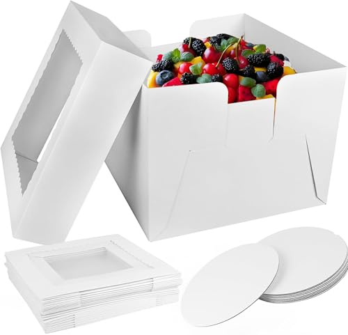 Boite Gateau Carton (30.5 x 30.5 x 20.3 cm), Lot de 10 Boite a Gateau Carton avec fenêtre, Cake box Blanche, Boîte transport Gateau avec plateau pour pâtisseries et viennoiseries (12x12x8inch - 10Stk)