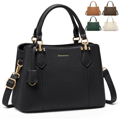 RAINSMORE Handtasche Damen Mittelgroß PU Leder Damenhandtaschen Klein Henkeltaschen Damen Umhängetasche Tasche Damen Tote Bag Schultertaschen Schwarz