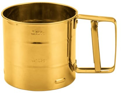 LOEFLIFA Cedazo Fácil de Limpiar y Almacenar de Harina de Acero Inoxidable Dorado Multiusos para Hornear en Casa Adecuado para Repostería y Polvos como Cacao o Levadura