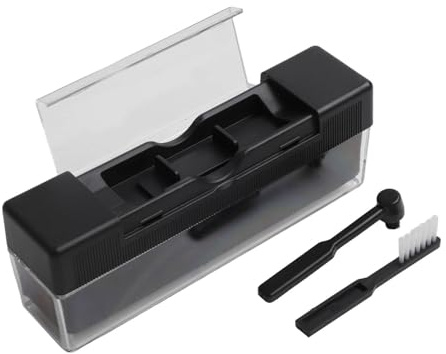 3-i-1 vinylskiva rengöringsborstset med sammet och kolfiberborstar för skivspelare stylus och LP-skivor, svart