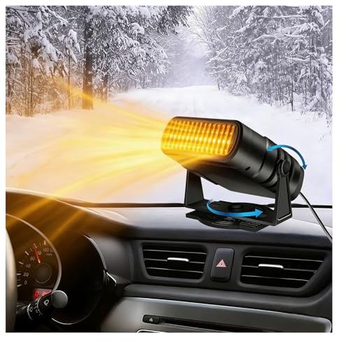 Gntodebj Chauffage de Voiture 4 en 1, Puissant 12V Dégivreur de Voiture à Chauffage Instantané avec Rotation 360° et Réglage 90° Haut Bas pour Toutes Les Voitures