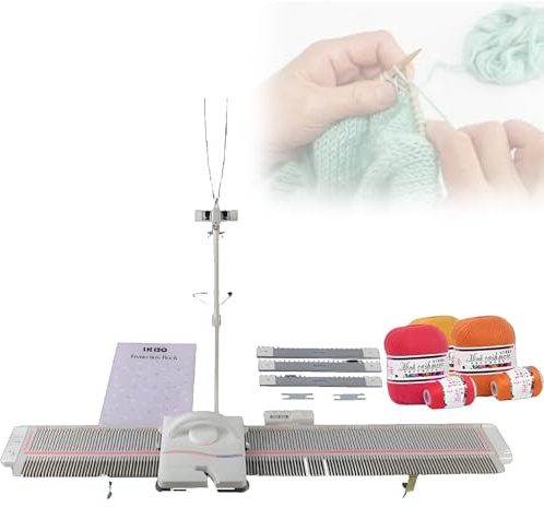 LK150 Stickmaskin, 6,5 mm mellangauge, handvävstol, 150 maskor Hushållspaket för stickning av platt tröja i plast, silverrör, med garnnålar, för vuxna för sockmössa och halsduk.