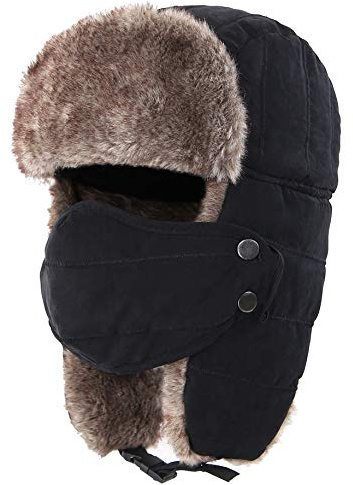 Connectyle Outdoor Trooper Trapper Hat Warm Winter Hunting Hats with Ear Flaps Mask Aviator Hat Black