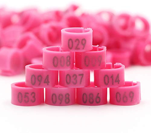 Taubenfüße Ringe mit Nummer 001-100 Durchmesser 8 mm Geflügelfüße Ringe für Küken Papagei Küken Beinband Ente Clip Ringe Bänder (Rosa)