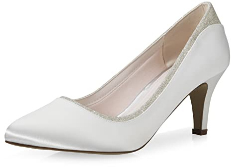 Rainbow Club Brautschuhe Jara - Damen, Pumps, Ivory/Creme, Satin, Glitzer, Bequem gepolstert, Trichterabsatz, Gr. 39 (UK 6)