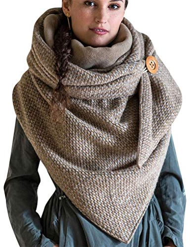Tuopuda - Foulard-sciarpa triangolare da donna, con bottone, stile rétro a stampa, morbida, calda, alla moda, chic, scialle avvolgente