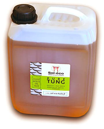 (Sol-éco) Huile Pure Tung | Protection et entretien du bois intérieur/extérieur | Meubles de jardin, plan de travail, terrasse, cuisine, planches à découper, teck (5, Kilogrammes)
