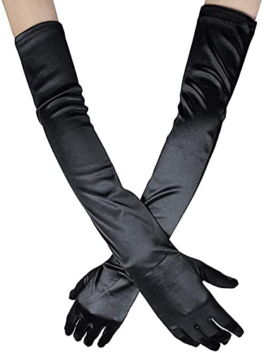 Ancokig Gant de Soirée Long Satin pour Femme - Accessoire de Robe Année 1920 Style Classique pour Mariage, Soirée, Opéra - Taille Élastique