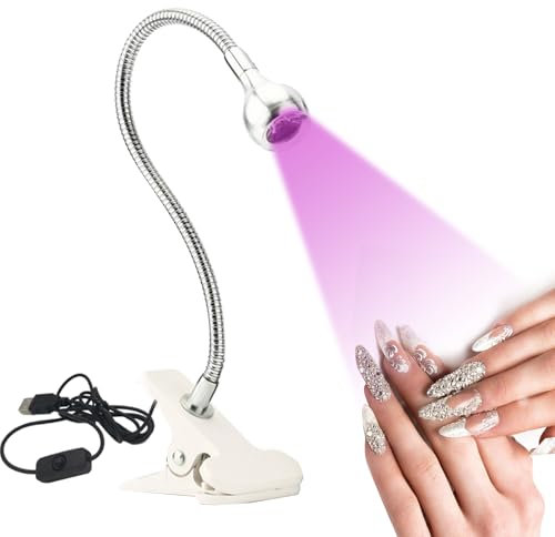 UV Lampe für Gelnägel, Schreibtischleuchte Flexible Schwanenhals-Led Lampe Nägel, Mini Tragbare Nagellampe mit Sicherungsclip, Drehbarer 3W 395NM Nageltrockner zum Aushärten von Nagelkleber (Weiß)