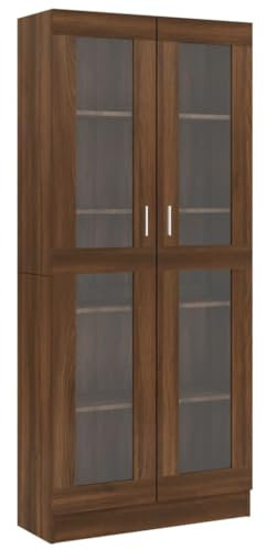 vidaXL Vitrinenschrank, Vitrine mit viel Stauraum, Beistellschrank für Schlafzimmer Wohnzimmer Büro, Büroschrank Schrank, Braun Eichen-Optik Holzwerkstoff
