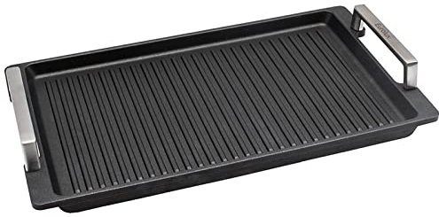 Eurolux geriffelte Grillplatte 41 x 24 cm - induktive vollflächig gerillte Servierplatte Aluguss beschichtet mit Edelstahlgriffe - Made in Germany