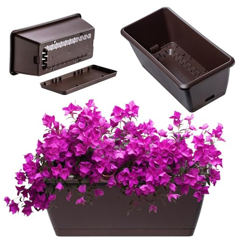 KADAX Blumenkasten 40 cm, Braun – Pflanzkasten aus Kunststoff mit Untersetzer, wetterfest und stabil, ideal für Balkon, Terrasse oder Fensterbank