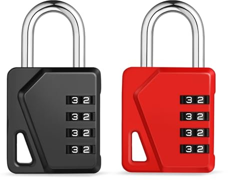 ZHEGE Cadenas Code Avec Plaque Signalétique, 4 Chiffres Pour Vestiaire Sport, Scolaire, Collège (2 Pièces, Noir et Rouge)