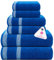 Casa Copenhagen Solitaire 6-teiliges Handtuch-Set – Electric Blue, 600 g/m². 2 Badetücher, 2 Handtücher, 2 Waschlappen aus weicher ägyptischer Baumwolle für Badezimmer, Küche und Dusche