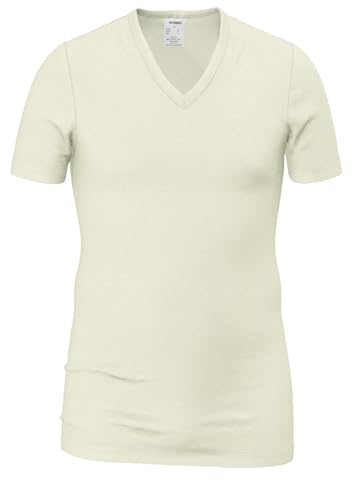 HERMKO 40488 Maglietta a maniche corte da uomo con scollo a V in lana merino/tencel, naturale, M