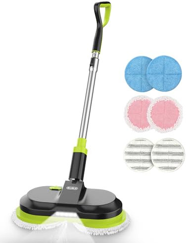BIUBLE Cordless Electric Mop, Dual Spin Floor Cleaning Mop with LED Headlight/Stand-Free/Water Sprayer,Handheld Polisher Scrubber with 300 ML Water Tank for Multi Floors
