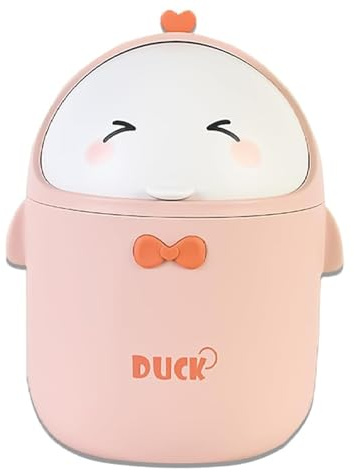 DYOUen Table Trash Bin with Lid Mini Trash Bin Cute Cartoon for Work Tables, Offices, Home (pink)