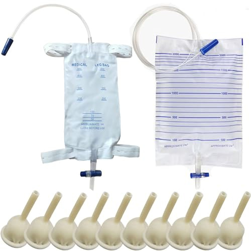 10 preservativi catetere esterno + 2000 ML sacchetto per urina + 500 ML sacchetto per gambe (25 mm/0,98 pollici)