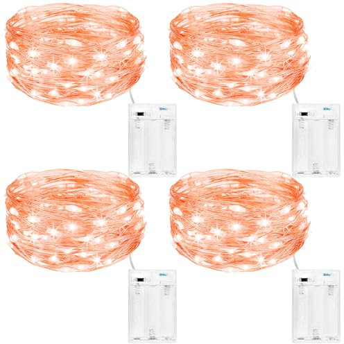 kolpop Halloween LED Lichterkette Batterie [4 Stück], Lichterketten für Zimmer, 5m 50er Micro LED Lichterkette Draht Innen Batteriebetrieben für Spukhaus, Spinnenetz, Hof, Horror Party(Orange Farbe)