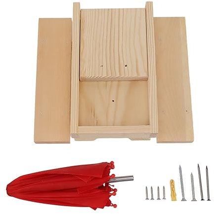 Mangiatoia per Scoiattoli Porta Pannocchie di Mais, Legno di Pino Ampia Applicazione 2 Panche Mangiatoia per Scoiattoli Durevole per Patio (ombrello rosso)