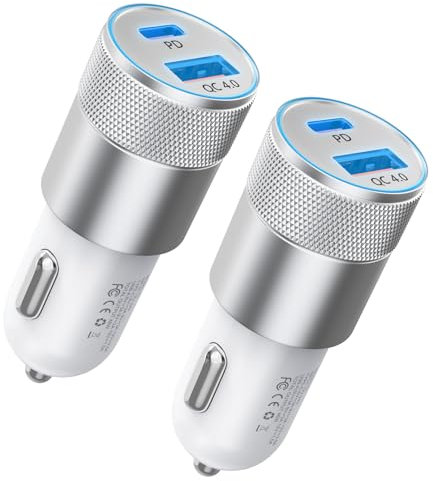 Car Charger Fast Charge 2Pack Cigarette Lighter USB Charger 48W Dual[USB-C 30W+USB-A 18W] 12V Cigarette Lighter Socket All Metal Car Phone Adapter for iPhone16 15 14 Plus/Pro/Pro Max/Galaxy/Samsung