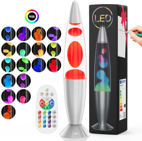 Soarling Lampe a Lave à 17 Couleurs Changeantes, 13,5 Lampe Chevet avec Télécommande, Lampes à Mouvement Liquide pour Enfant et Adulte, Lampe Ambiance Décoratif pour Noël, Anniversaire, Fête, Argent