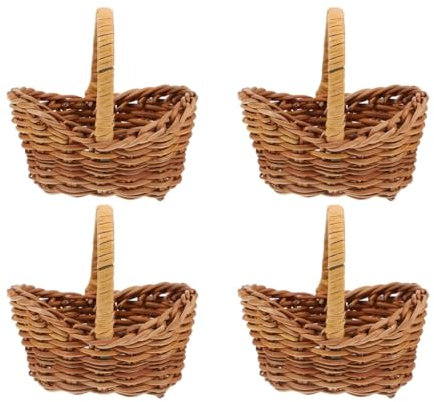 ANDRESLAD 4Pcs Small Rattan Storage Baskets with Handle Mini Woven Brown Baskets for Home Organization Wedding Easter Party Favors