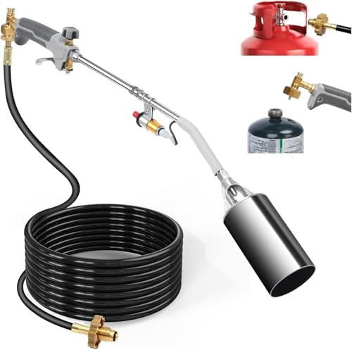 Propane Torch Weed Burner, 500,000 BTU Heavy Duty Flame Control Blow Torch with Turbo Trigger, 10FT Hose, Push-Button Igniter, Flame Thrower Gun for Garden Weed, Roof Asphalt Work, Snow &Ice Removal