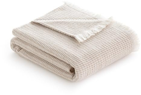 Todocama - Extra weiche Baumwolldecke mit GOFRE-Design, Mehrzweck-Tagesdecke für Sofa, Bett, dekorativer Bezug und Halstuch (Sandbeige, 180 x 240 cm), Beige Sand
