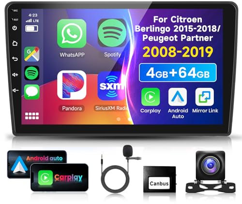 4G/64G VECHTEL 9 Bluetooth Car Radio for Citroen Berlingo 2015-2018/Peugeot Partner 2008-2019, Android 15, Carplay Android Aut, DSP, EQ, 1280 x 720, Wifi GPS, Mirrorlink,RDS/FM,AHD Rear View Camera