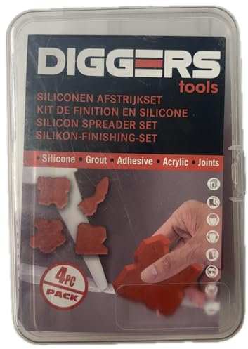 Diggers 4-Piece Professional Silicone Spreader & Joint Finisher Set • Covers 0-28 mm Joints • for Silicone, Grout & Acrylic Sealants