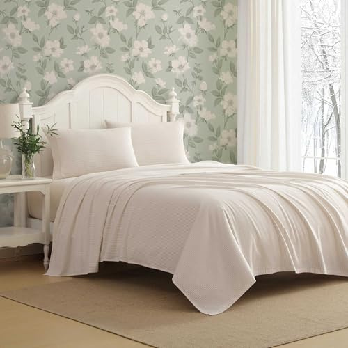 Laura Ashley - Sábanas de Cama King, Juego de Ropa de Cama de Franela de algodón con Fundas de Almohada a Juego, Cepillado para Mayor suavidad, Bolsillo Profundo, Certificado Oeko-Tex (Oxfordshire