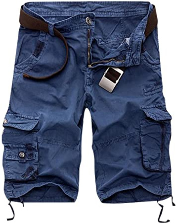 Herrbyxor korta cargobyxor i bomull som andas korta byxor elastisk midja lättviktig casual sommarshorts flera fickor baggy vandring affärsshorts enfärgad löpning sport bermudashorts