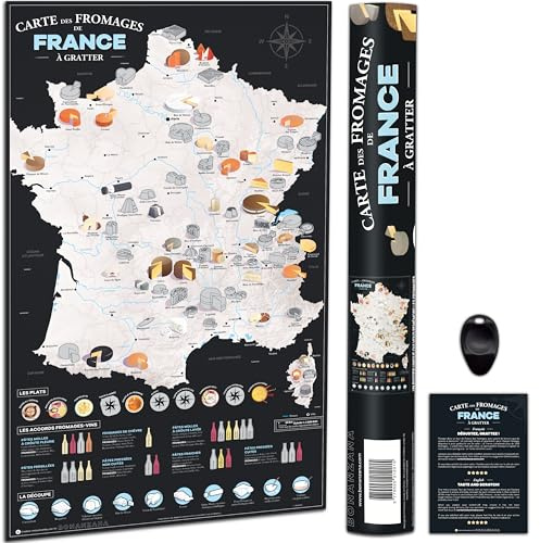 Bonanzana - Carte des Fromages de France à Gratter - 70 x 42 cm - Poster Carte à Gratter - Avec 75 Fromages, Accords Vins & 10 Plats - Idée Cadeau Noël Anniversaire - SMFRG