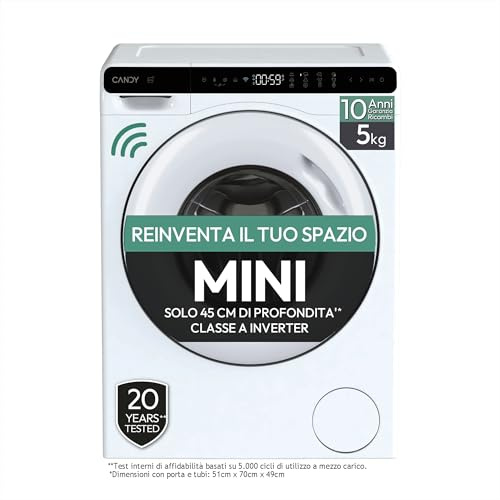 Candy, CW50-BP12307WU-S Waschmaschine, schmal, 5 kg, 1200 Umdrehungen, freie Installation, Frontlader, Energieklasse A