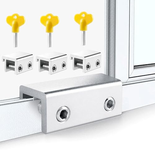 3 pzs Cerraduras de Aluminio Para Ventanas Correderas, Cerradura Puerta Corredera, Cerradura de Seguridad para Ventana, Topes Seguridad Ventanas Ajustables con Llaves Incluidas