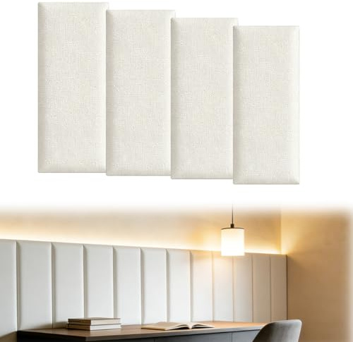 YuLiMirich 4 stycken väggpaneler vadderade, 40 x 20 cm stoppade paneler, väggkuddar, självhäftande, väggkudde, kan användas som huvudgavel eller slagskyddspanel, rektangulära dekorativa väggpaneler