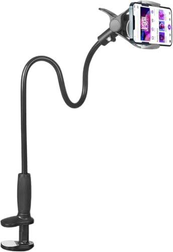 Supporto Smartphone da Tavolo con Braccio Flessibile 85 cm, Porta Cellulare Universale con Morsa per Scrivania o Letto, Supporto Telefono Regolabile 360° per Video, TikTok, Streaming, Lettura