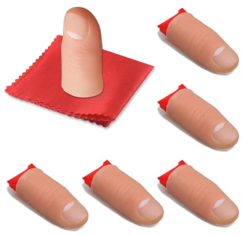 FIQLUL 6 Sets de Tours de Magie avec Faux Pouce et Foulard Rouge, Accessoires de Magicien Professionnel, Faux Doigts Réalistes pour Spectacles, Fêtes et Enfants - Kit de Prestidigitation