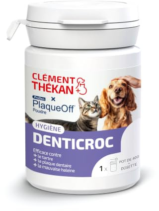 Clément Thékan - Denticroc Plaque Off - Hygiène bucco-dentaire du chien et du chat - Aide à lutter contre le tartre et la mauvaise haleine - Poudre 40 g