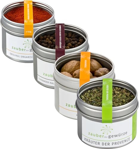Zauber der Gewürze Küchen Basic Gewürze Set | 4 besondere Gewürze im Gewürzset, Premium-Qualität, Gewürze Geschenkset für Frauen & Männer oder als Geschenk für Hobbyköche & Genießer, 200 g