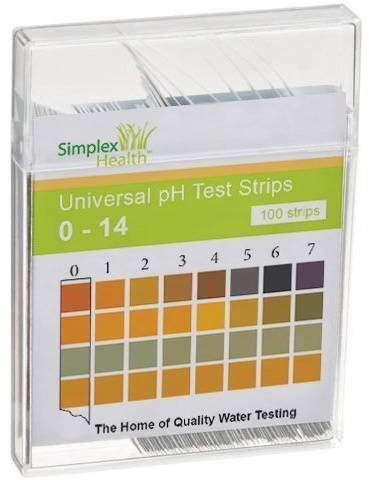 Simplex Health Paper Water pH Test Strips 0-14 Wide Range. High Range Duel Pad for Acid Alkaline Testing (100 Strips)