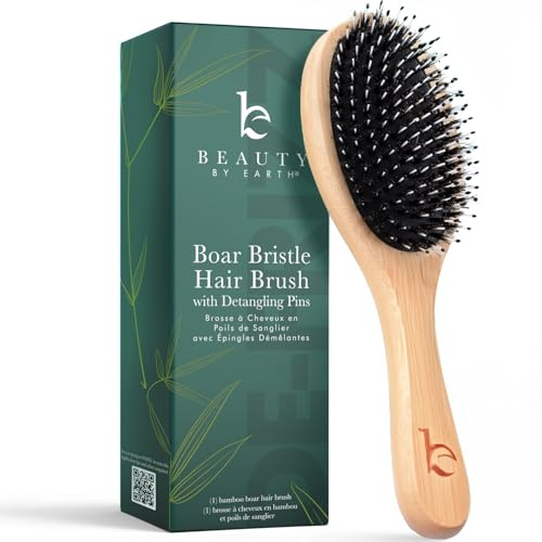Boar Bristle Hair Brush - Smoothes & Detangles All Hair Types, Hairbrush for Women, Men & Kids, Brush for Thick Hair, Distributes Oils for Natural Shine & Stimulates Scalp