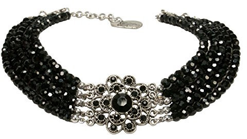 Alpenflüstern Perlen-Kropfkette Elvira - nostalgische Trachtenkette, eleganter Damen-Trachtenschmuck, Dirndlkette schwarz DHK201