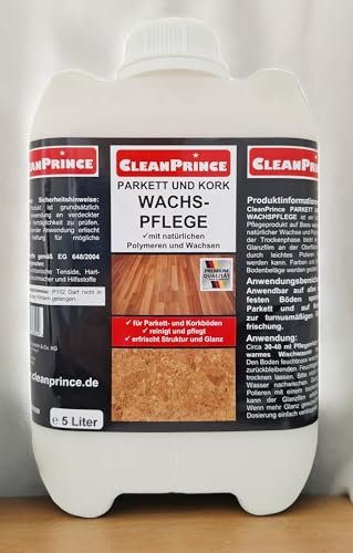 CleanPrince 5 Liter Parkett- und Kork Wachspflege | Reinigungsmittel mit Glanzauffrischung