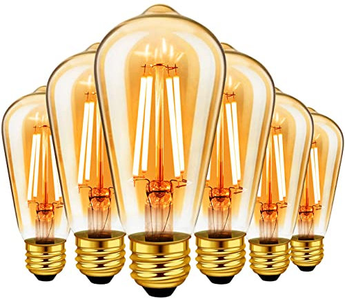 LVWIT Lampadine di Filamento a LED, ST64 Edison Vintage, Attacco E27, 6.5W Equivalenti a 53W, 685 Lumen, Luce Bianca Calda 2500K, Stile Edison Vintage Marrone, Non Dimmerabile – Pacco da 6 Pezzi